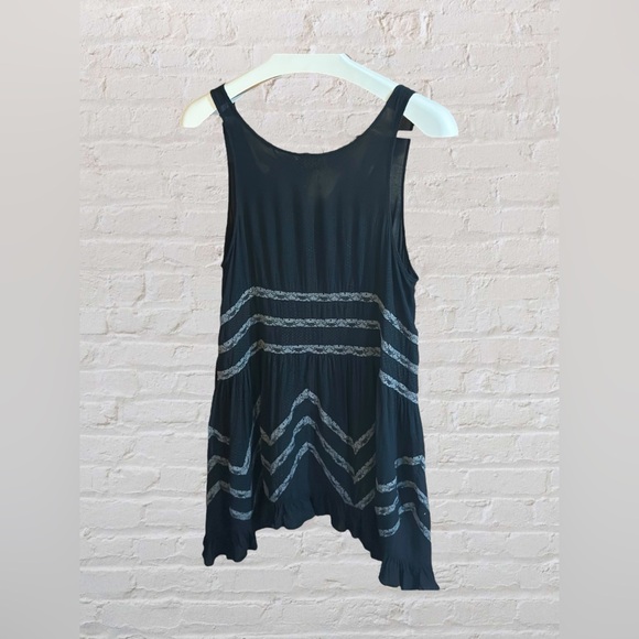 Free People Intimately | Black Asymmetrical Tiered Tank Top w/ Lace Detail Sz:S - Picture 2 of 15